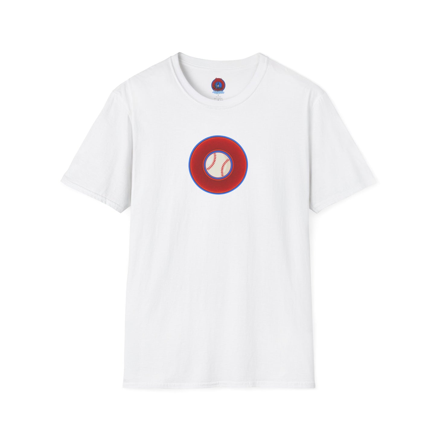 Classic Donut Tee - Unisex Soft-Style - "Phenway Ballpark Donuts" - vivid red/blue donut - variant 4