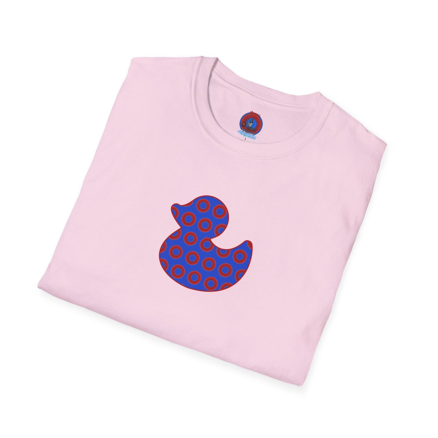 Classic Donut Tee - Unisex Soft-Style - "Rubber Ducky Bath Time Donut" - vivid red/blue donut pattern - variant 3