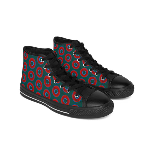 Cushiony Convectors - High Tops - red vivid donuts w/dark Fenway green background