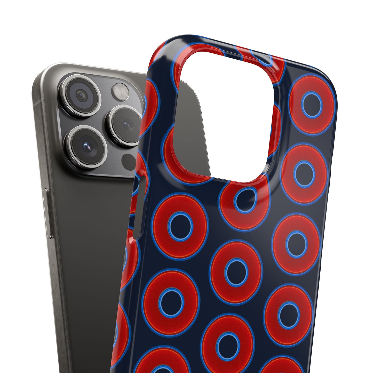 Lumpy Donut Snap Case - red vivid donut print w/midnight teal blue background