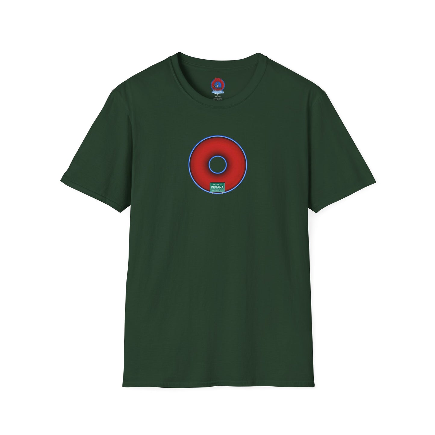 Classic Donut Tee - Unisex Soft-Style - "Indiana is for Boofers" - vivid red/blue plumpy donut - variant 3 - plain