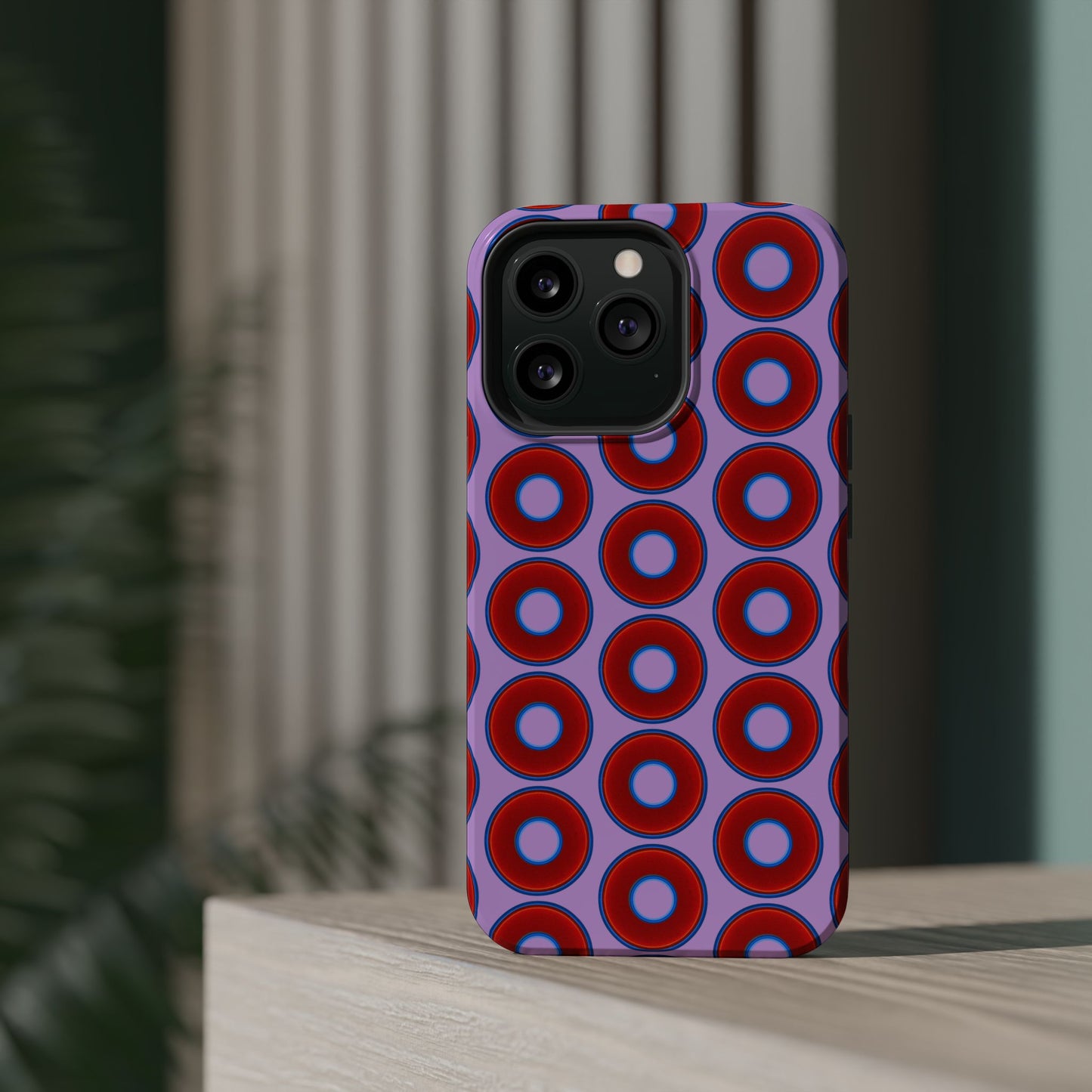 Magnetic Tough Donut Case - red vivid donut print w/wisteria purple background