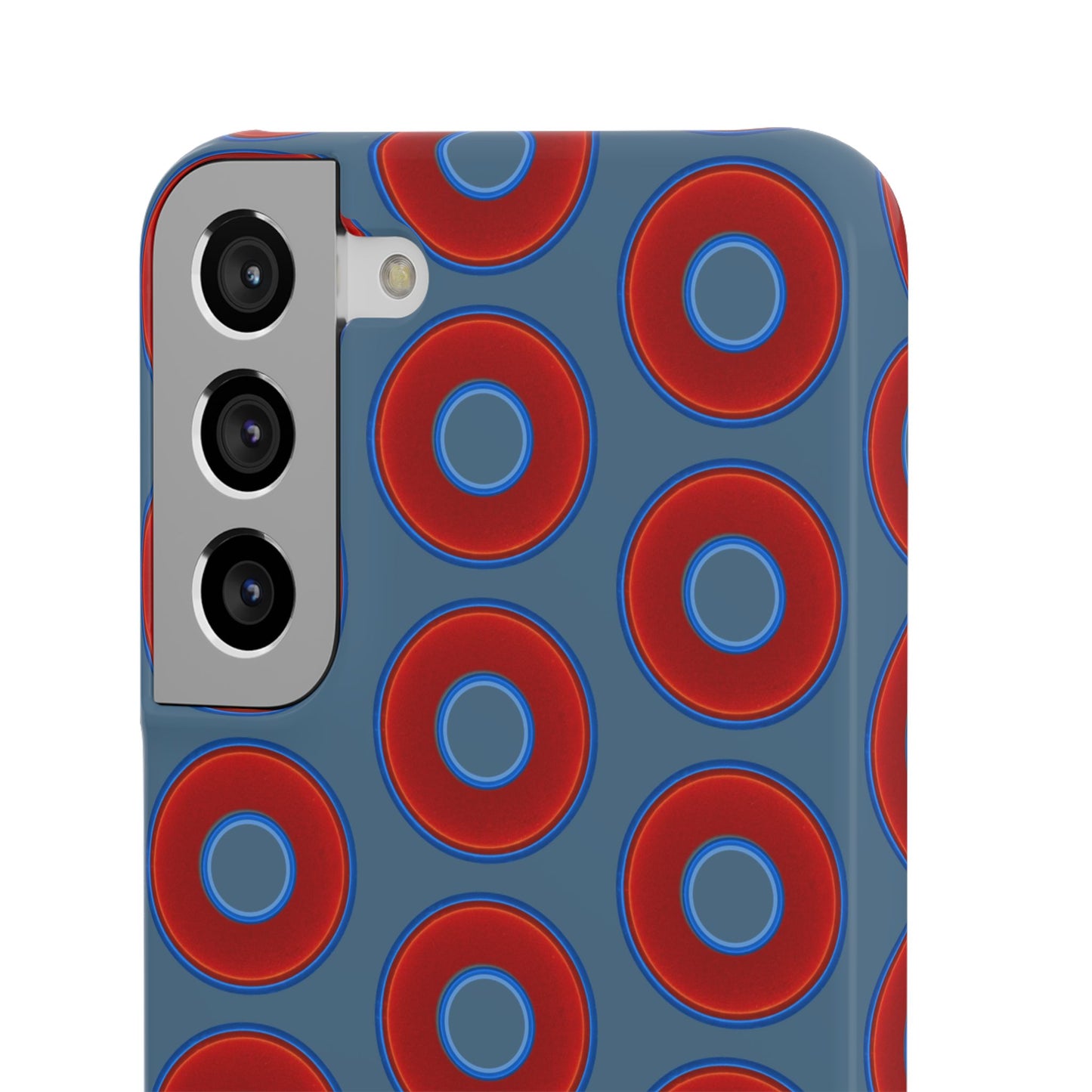 Lumpy Donut Snap Case - red vivid donut print w/steel blue background