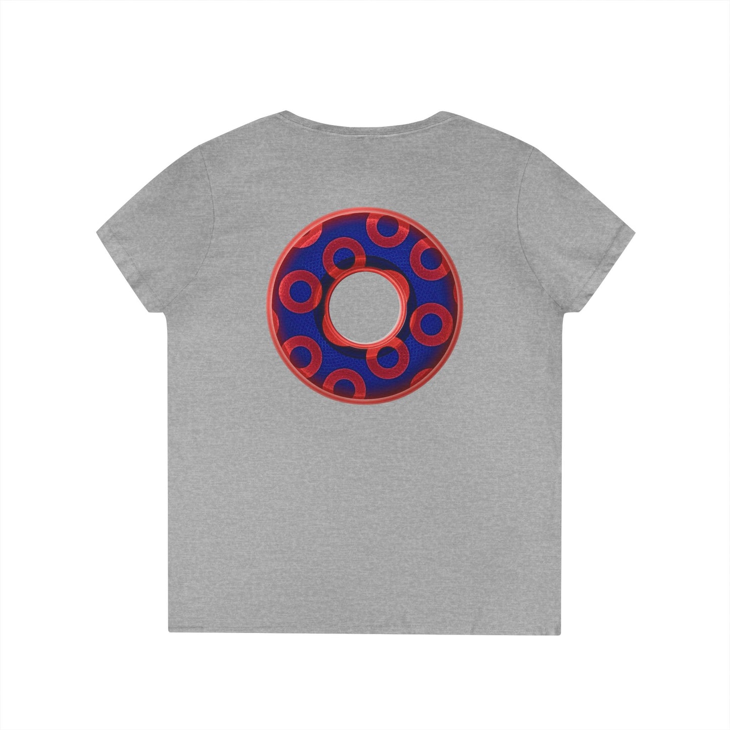 Women's Donut V-Neck Tee - "Paradox Kaleidoscope Donuts" - rustic donut w/hole - variant 1