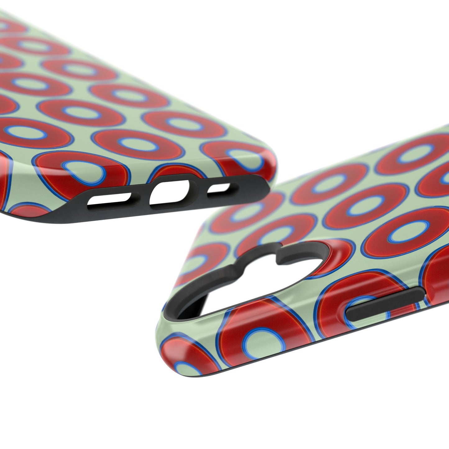 Magnetic Tough Donut Case - red vivid donut print w/seafoam green background