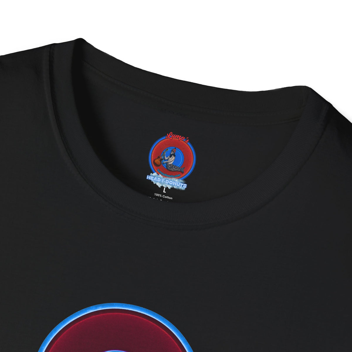 Classic Donut Tee - Unisex Soft-Style - "Brotherly Donuts Jawn" - vivid dark purple-red/light blue donut