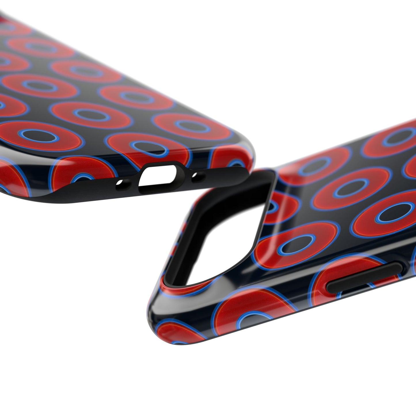 Impact-Resistant Lumpy Donut Case - red vivid donut print w/blue charcoal background