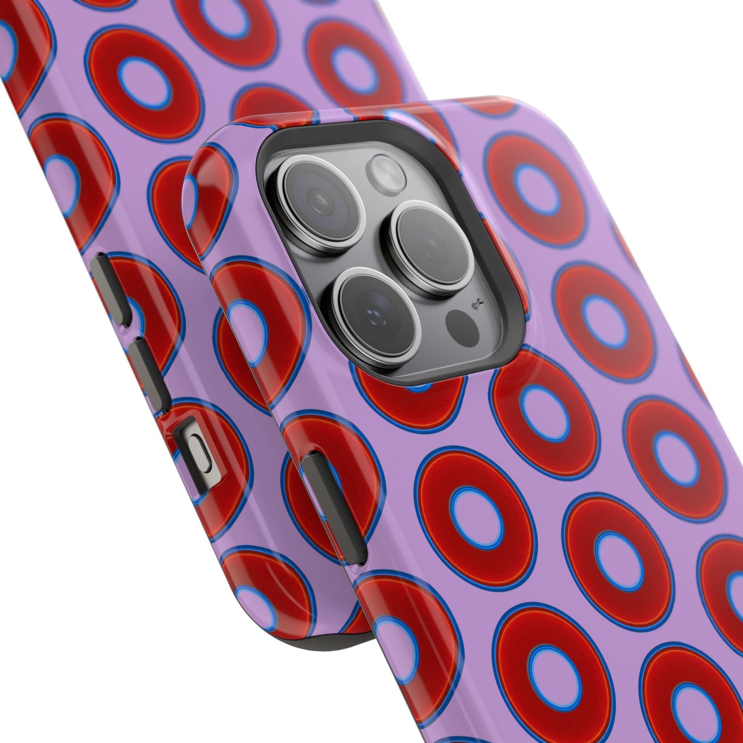 Impact-Resistant Lumpy Donut Case - red vivid donut print w/wisteria purple background