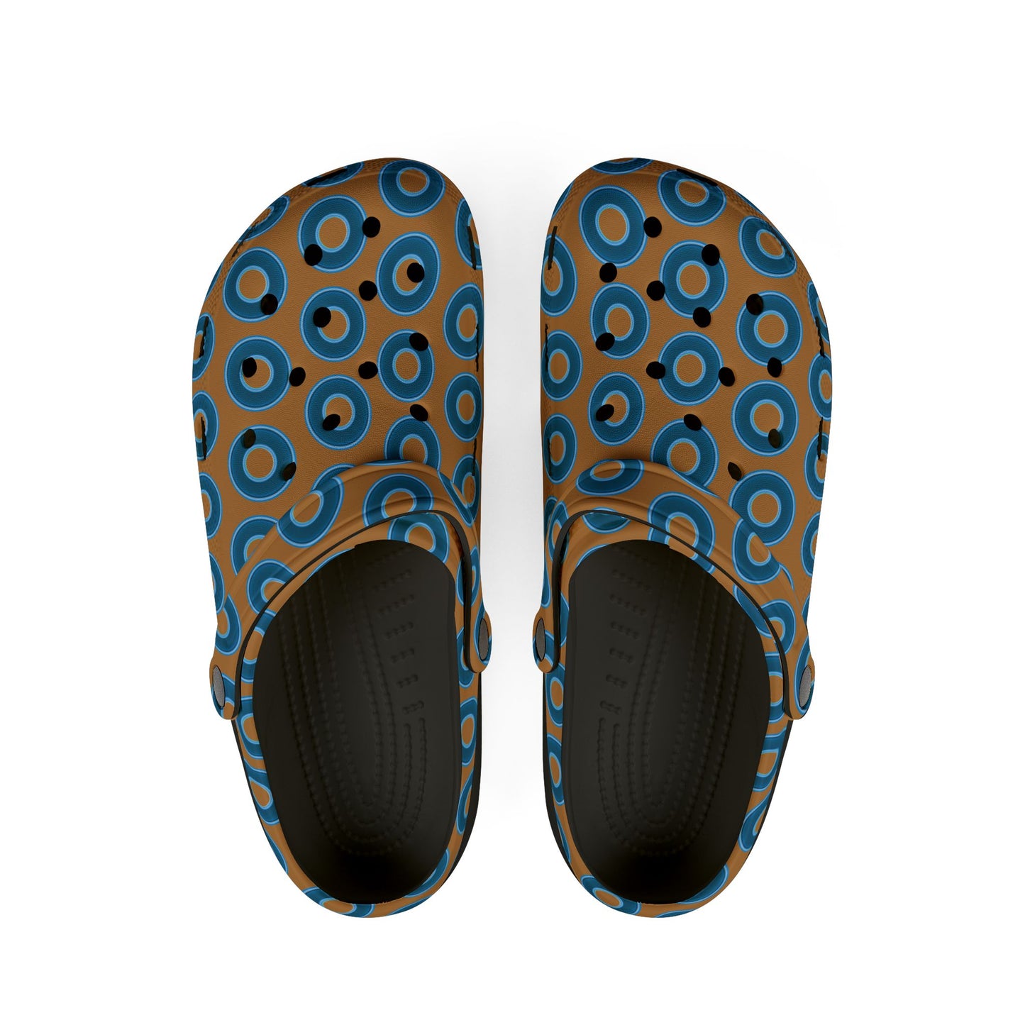 Spatchcocks - donut slip-on shoes - blue rustic donuts w/light brown background [unisex]