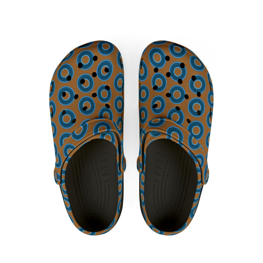 Spatchcocks - donut slip-on shoes - blue rustic donuts w/light brown background [unisex]