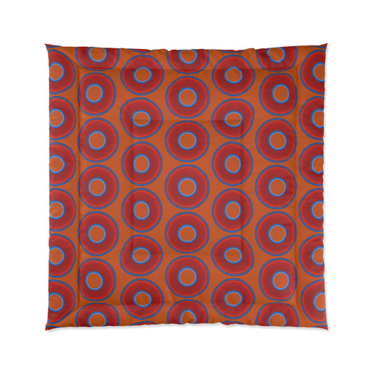 The Very Lumpy Comforter - vivid red donuts w/dark orange background