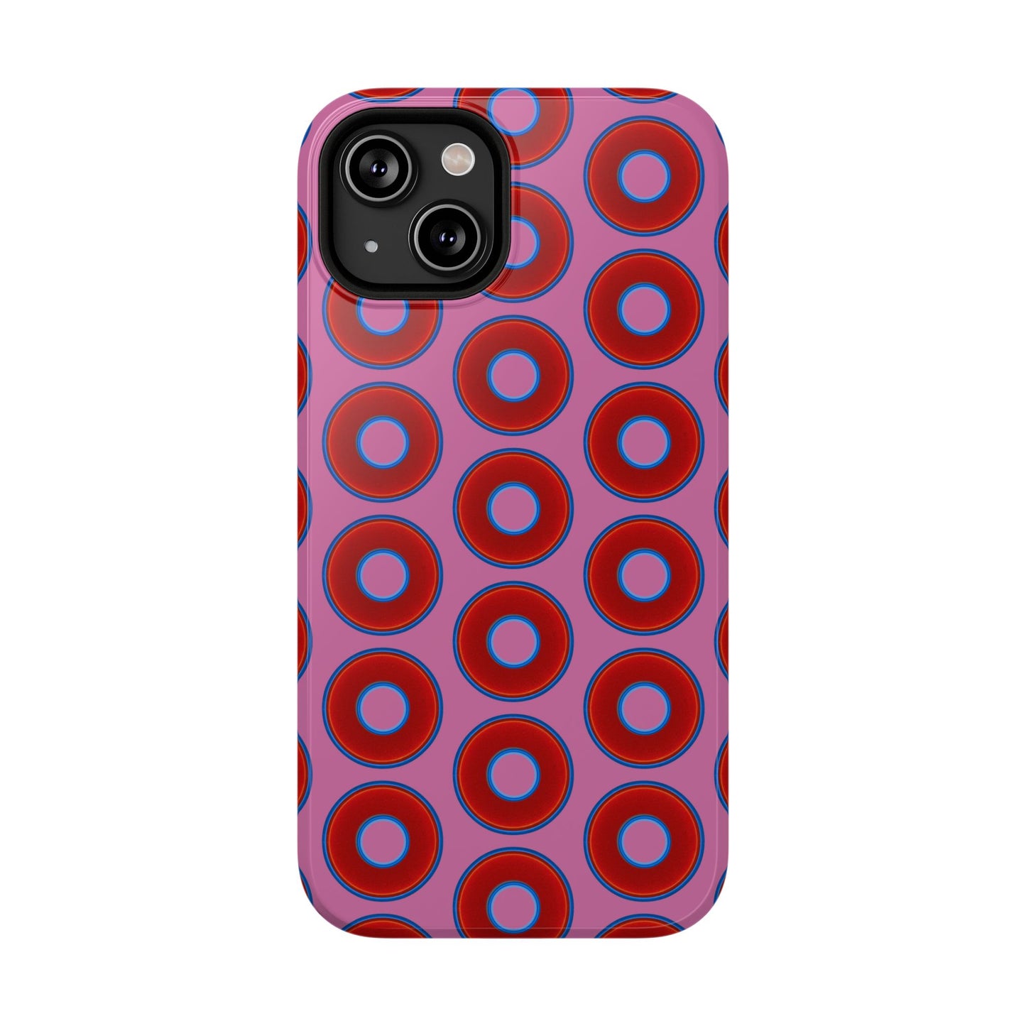 Impact-Resistant Lumpy Donut Case - red vivid donut print w/pink background