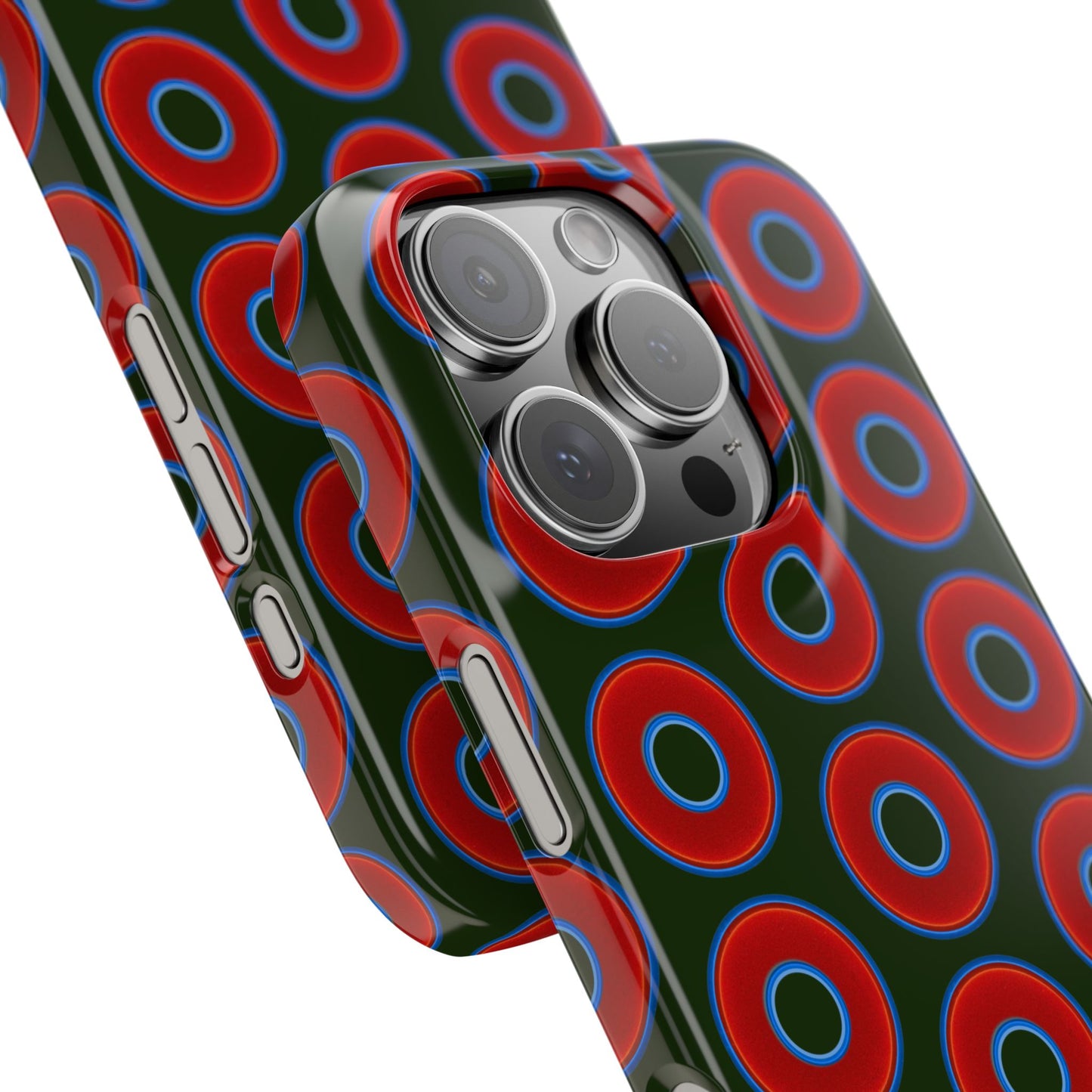 Lumpy Donut Snap Case - red vivid donut print w/deep forest green background