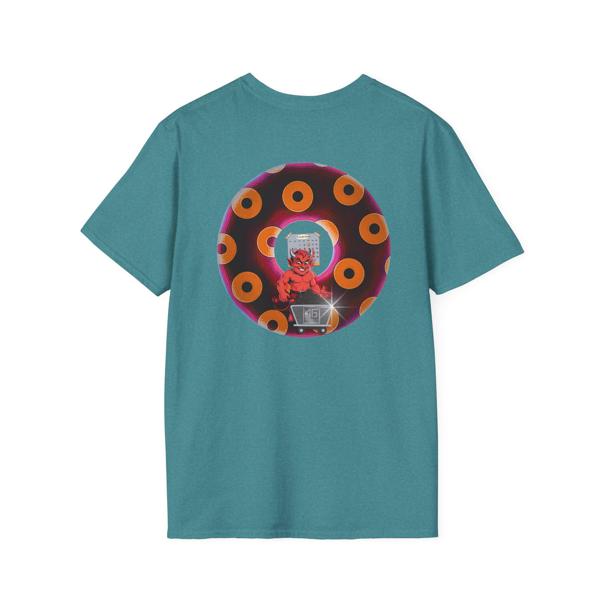 Classic Donut Tee - Unisex Soft-Style - "Every 46th Day Tee Shirt" - paradoxical dark magenta/orange donut