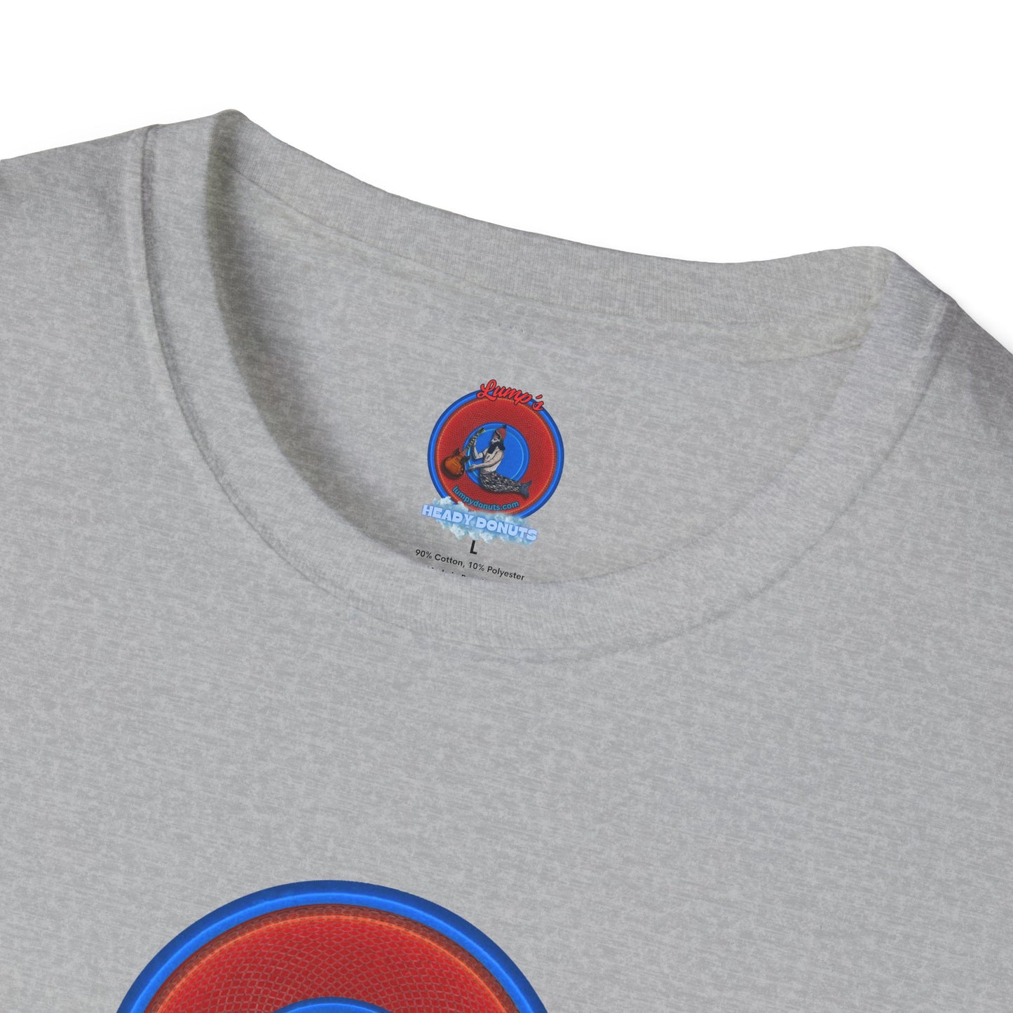 Classic Donut Tee - Unisex Soft-Style - "The Lumpy Donut" - variant 1 - red/blue donut