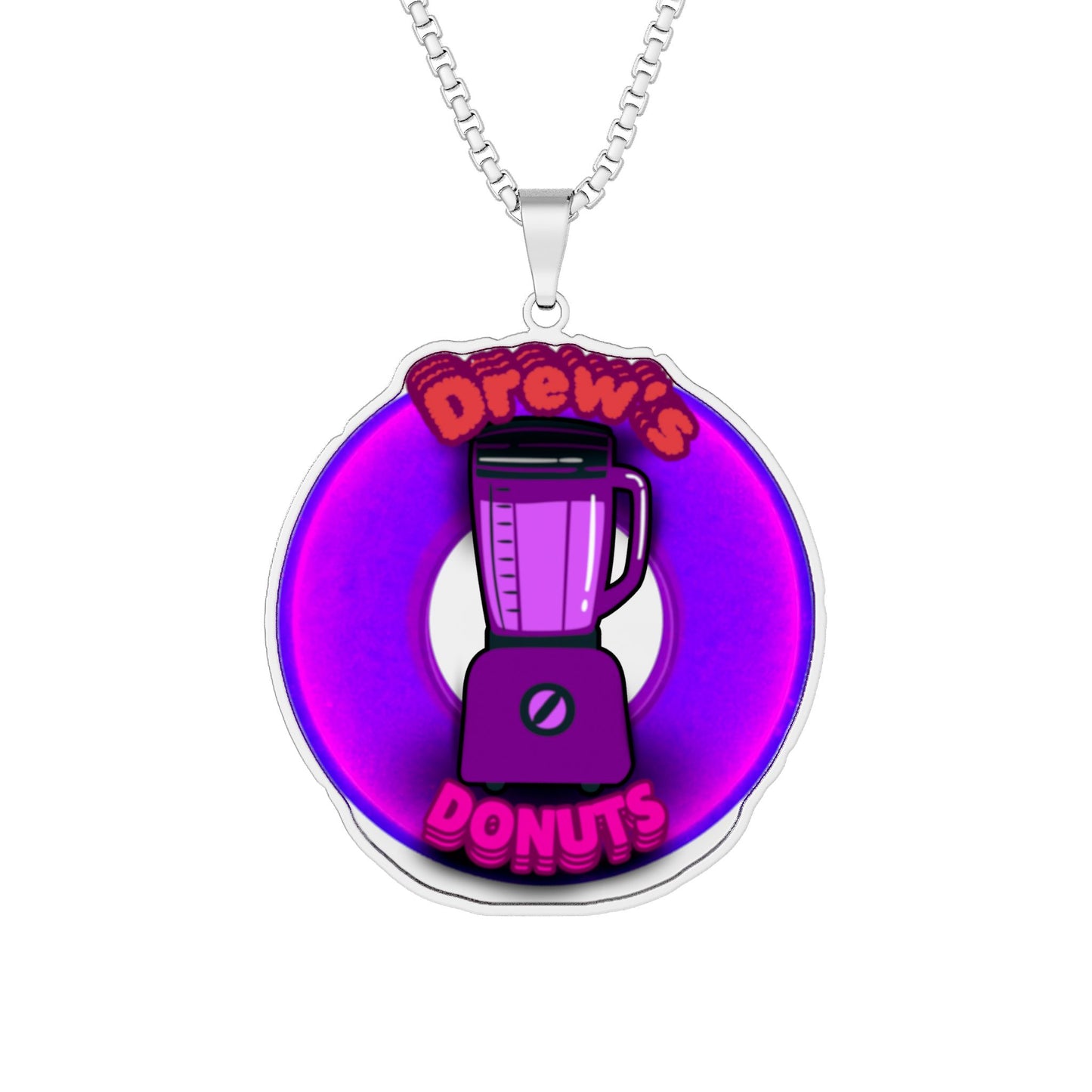 Lump's Heady Donut Necklace - 1" x 1" Stainless Steel Pendant - "Drew's Donuts" - vivid purple donut [*Charity Donut]