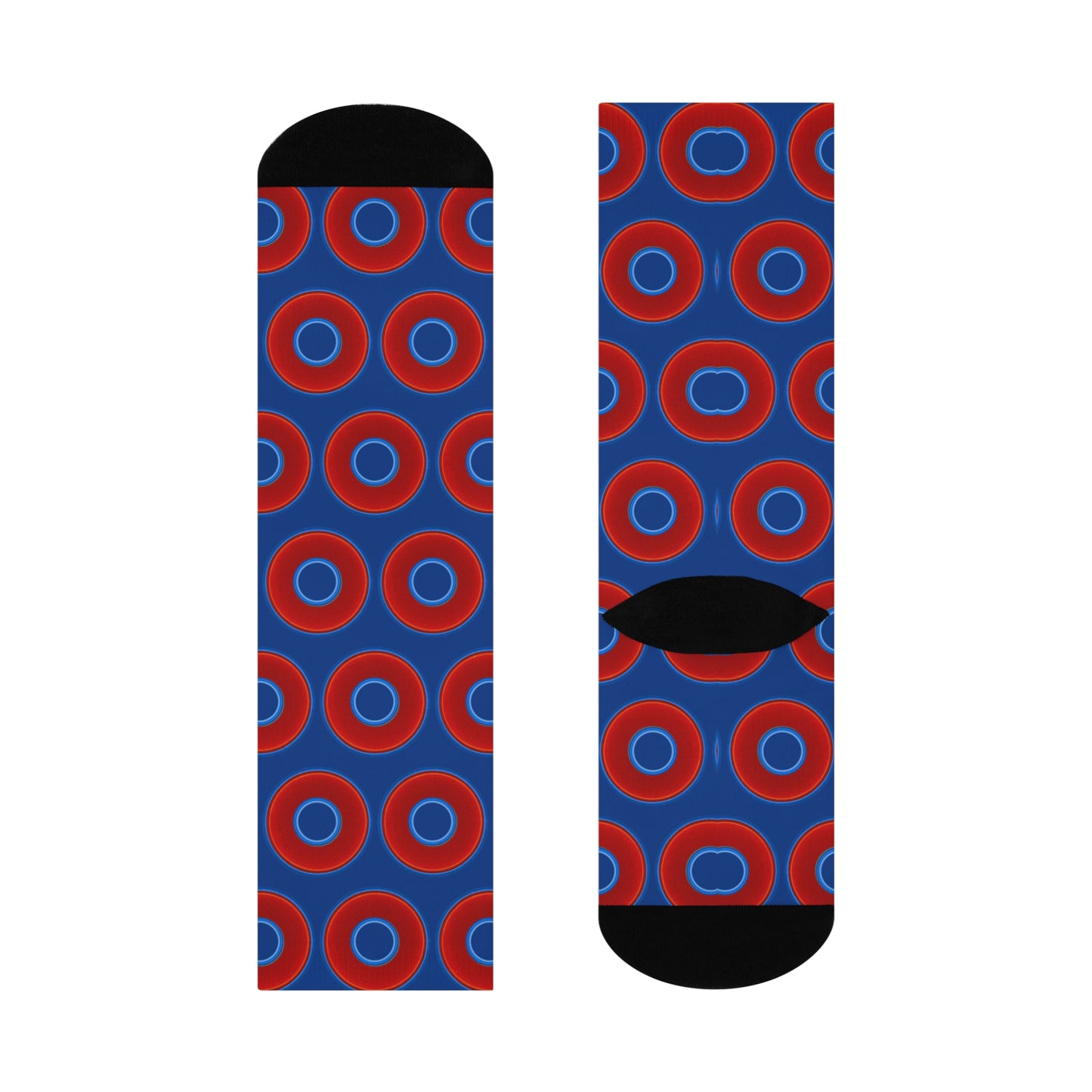 Lumpy Sox - cushioned crew - vivid red donut print w/dark blue background
