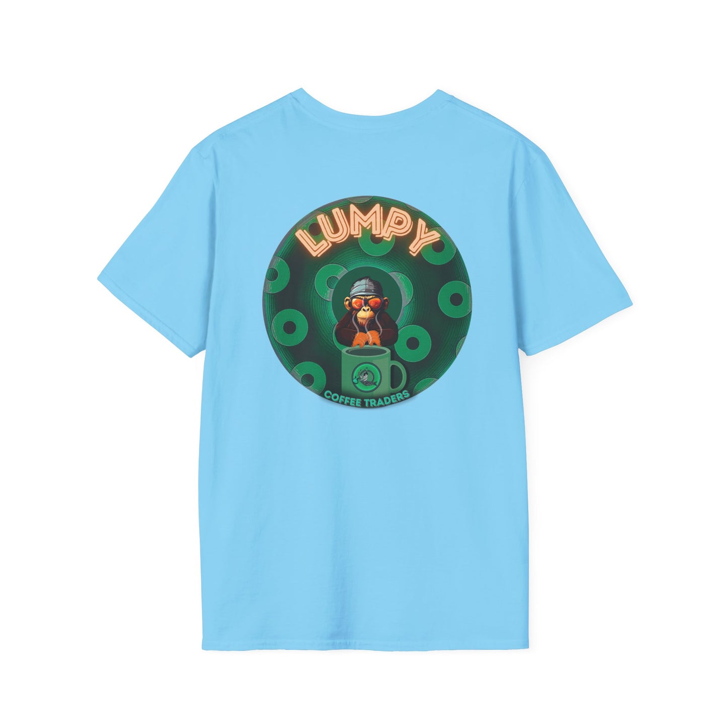 Lumpy Coffee Traders Tee - Unisex Soft-Style - "Taboo, taboot!" - paradoxical logo donut - variant 2 - taboo, taboot front/logo back