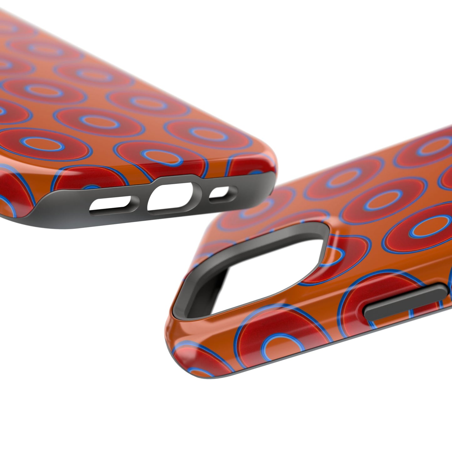 Impact-Resistant Lumpy Donut Case - red vivid donut print w/dark orange background