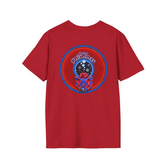 Classic Donut Tee - Unisex Soft-Style - "Phishmas Caroler's Tee " - vivid red/blue donut - variant 4