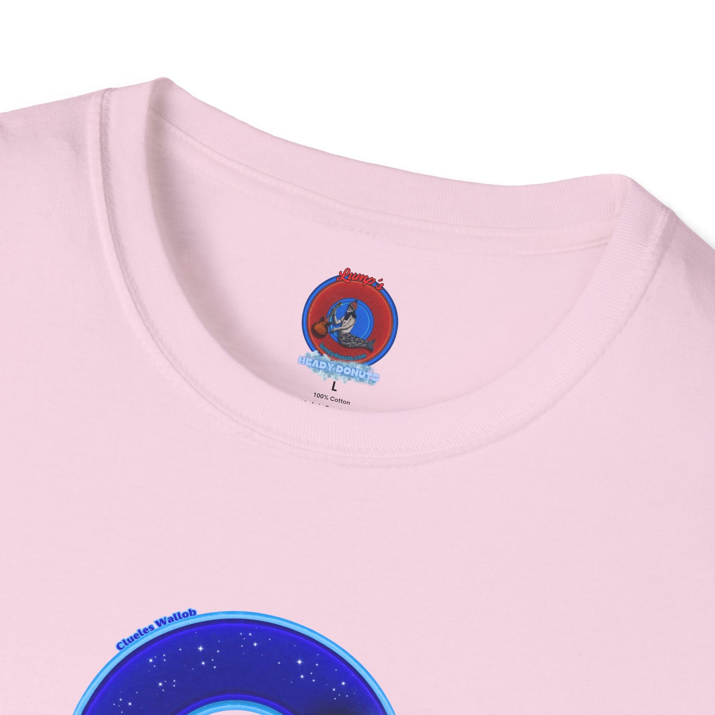 Classic Donut Tee - Unisex Soft-Style - "Clueless Wallob's Donuts" - vivid blue sky donut