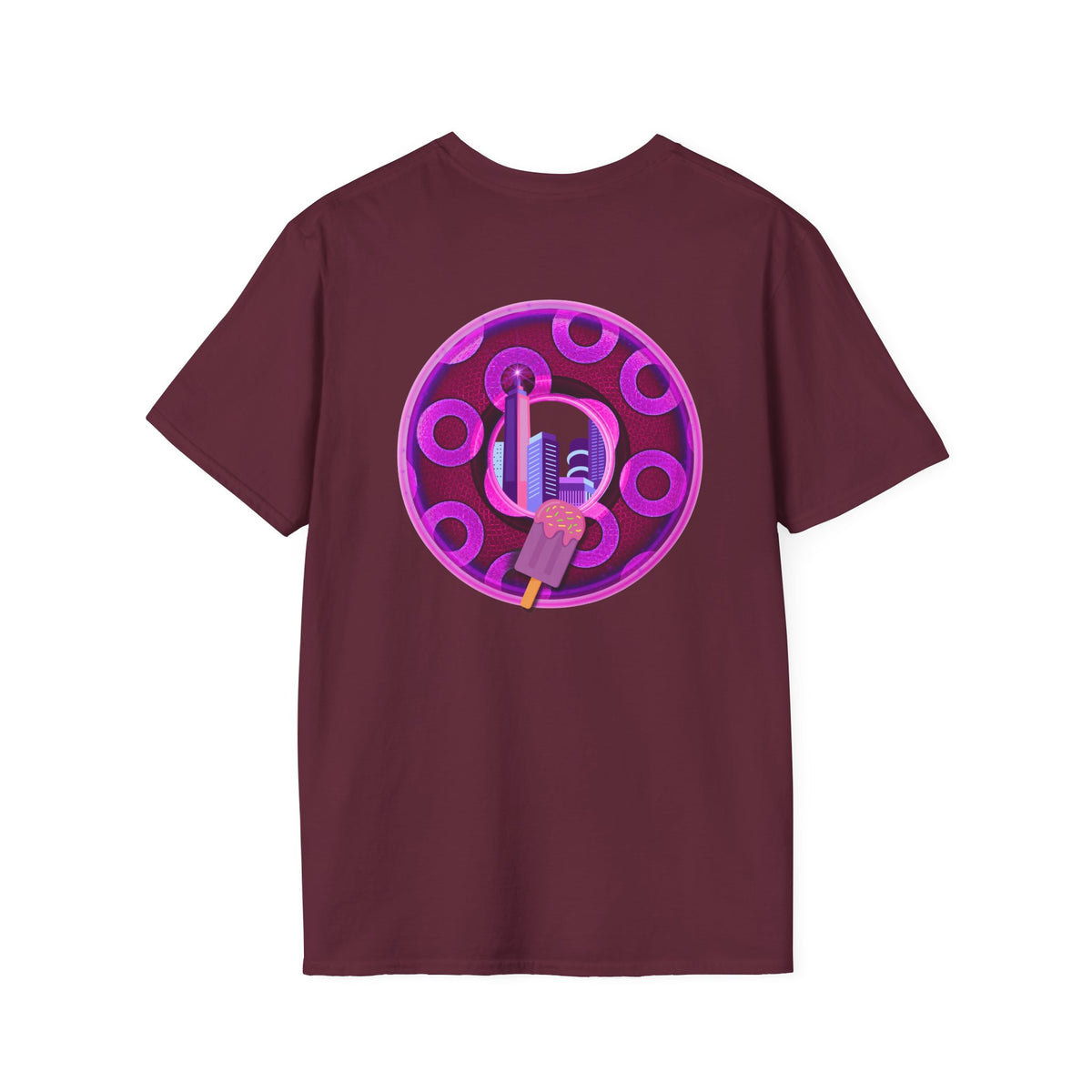 Classic Donut Tee - Unisex Soft-Style - "It's Ice Cream Popsicles - YEMSG Donut" - purple/magenta paradox donut - variant 2