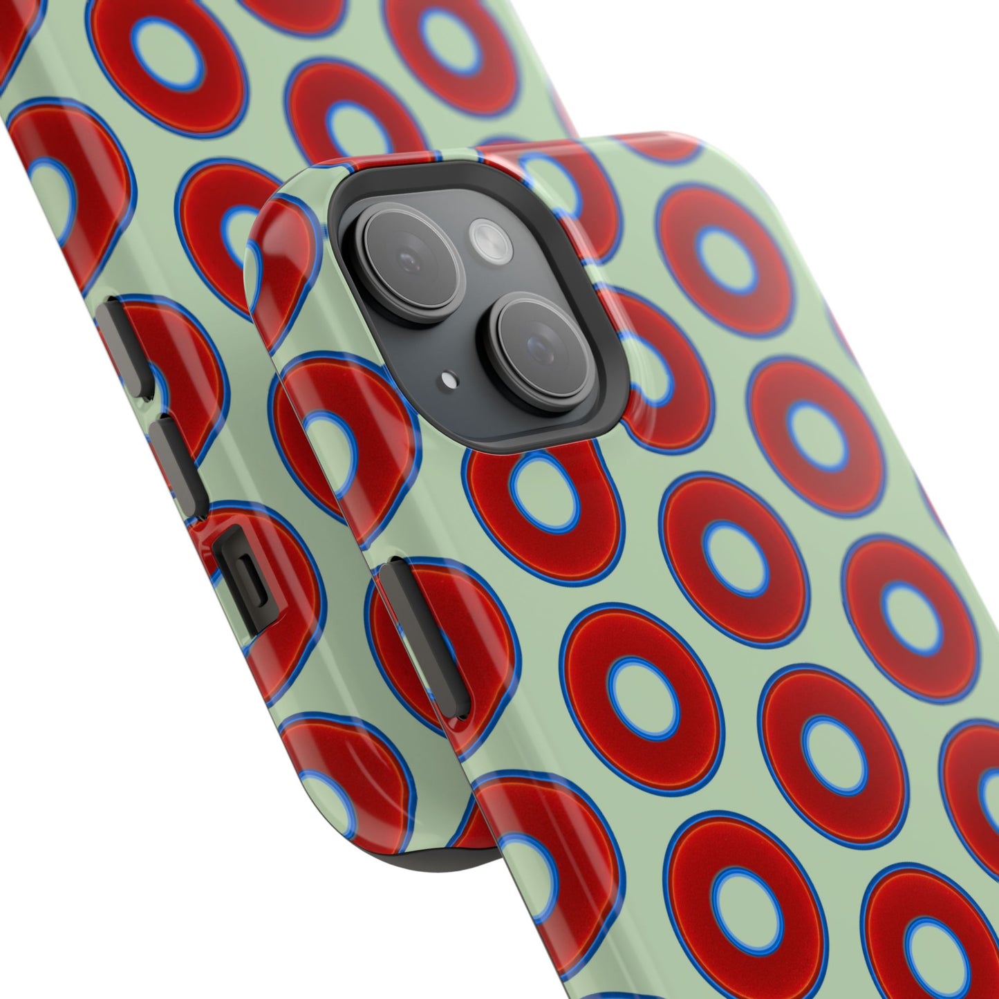 Impact-Resistant Lumpy Donut Case - red vivid donut print w/seafoam green background