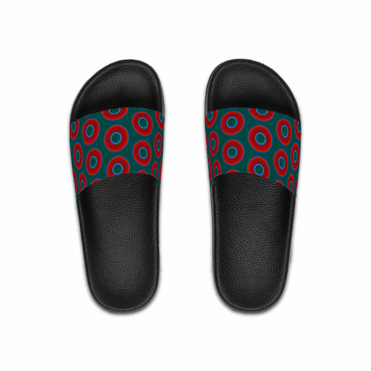Men's Lumpy Sandals - slip-ons - red vivid donuts w/dark Fenway green background