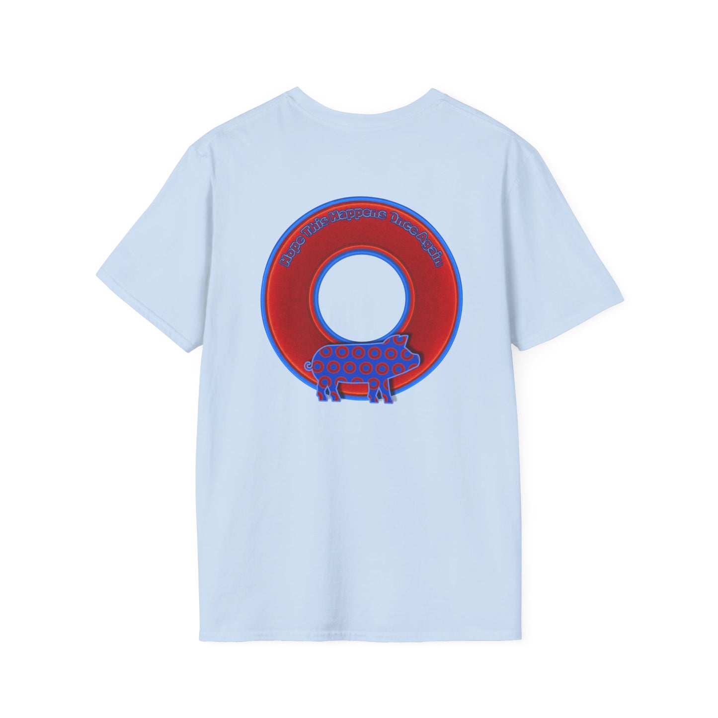 Classic Donut Tee - Unisex Soft-Style - "Guyute's Ugly Donut" - vivid red/blue donut - variant 2