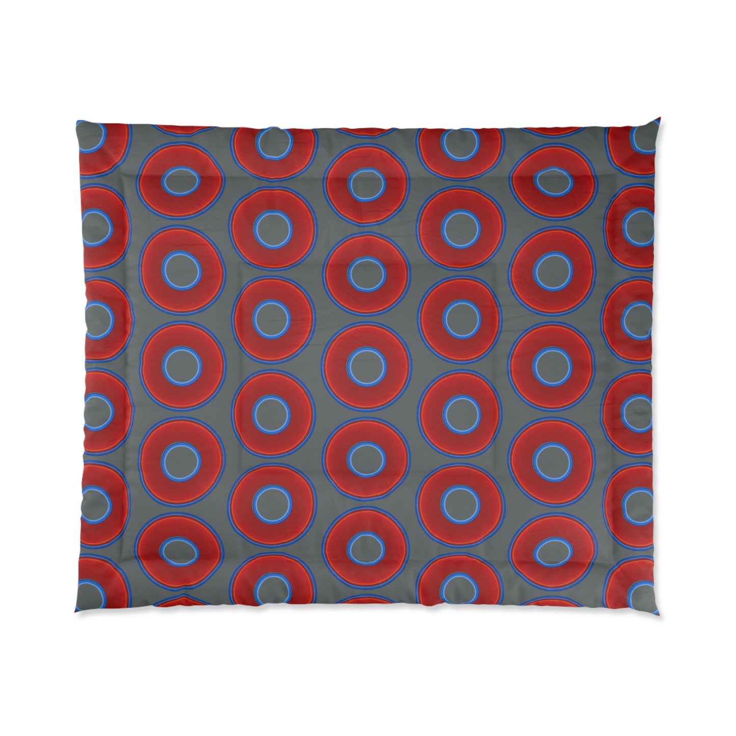 The Very Lumpy Comforter - vivid red donuts w/dark gray background