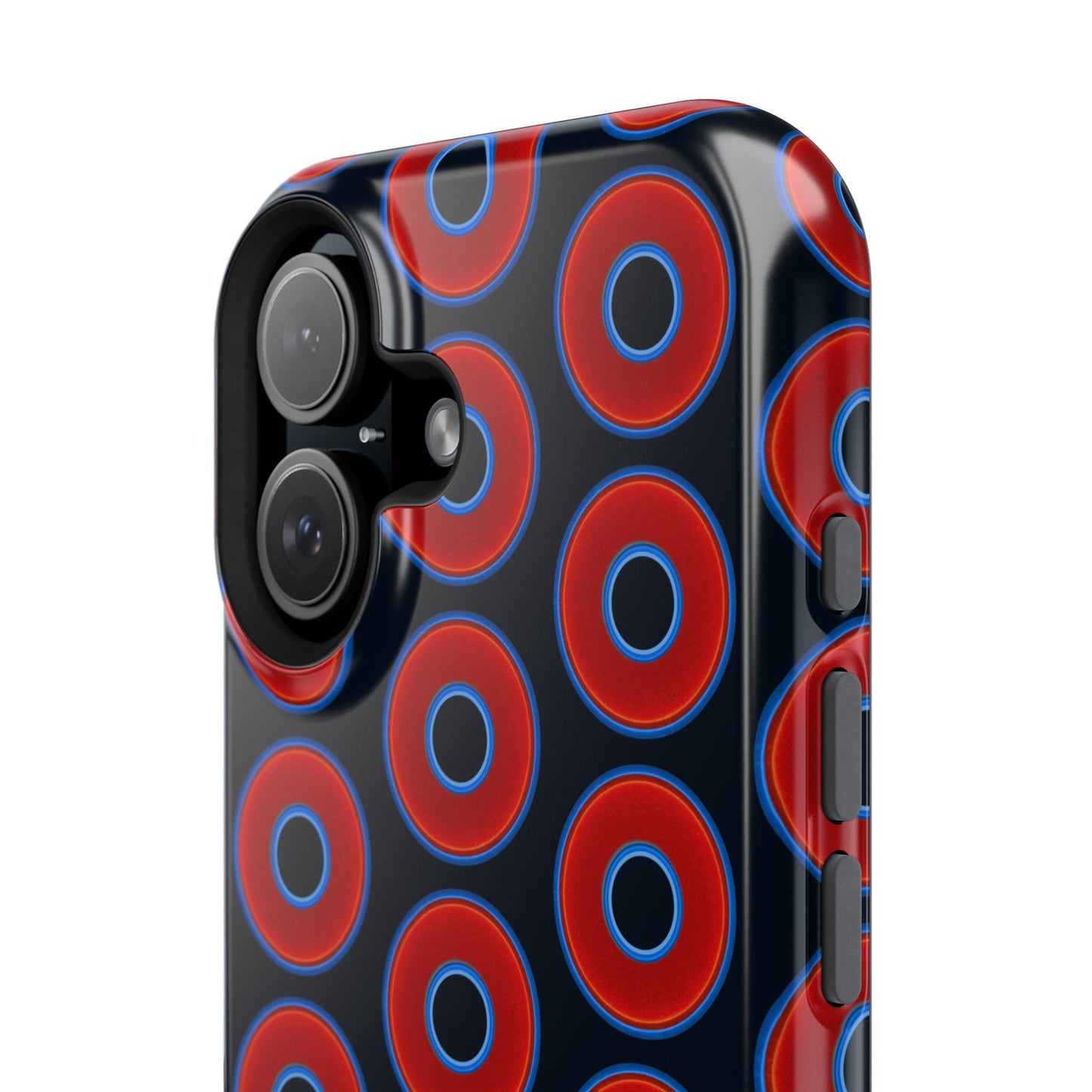 Impact-Resistant Lumpy Donut Case - red vivid donut print w/blue charcoal background