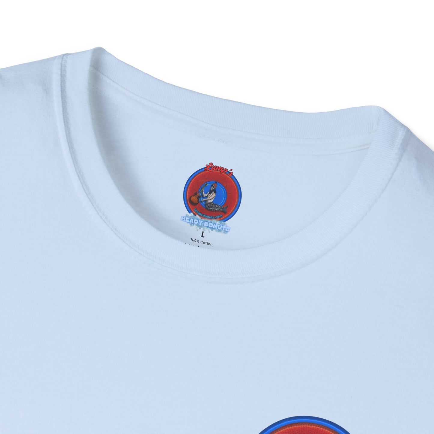 Classic Donut Tee - Unisex Soft-Style - "The Story of the Donut - a Ghostly Good Time" - variant 2 - blue/blue donut