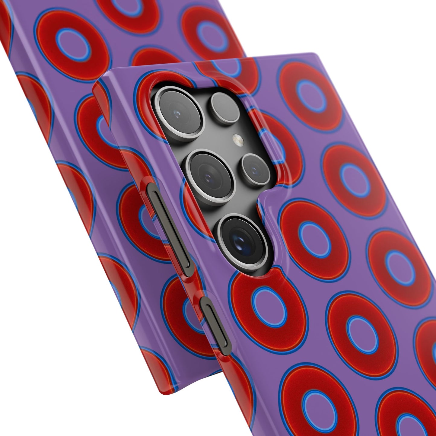 Lumpy Donut Snap Case - red vivid donut print w/light purple background