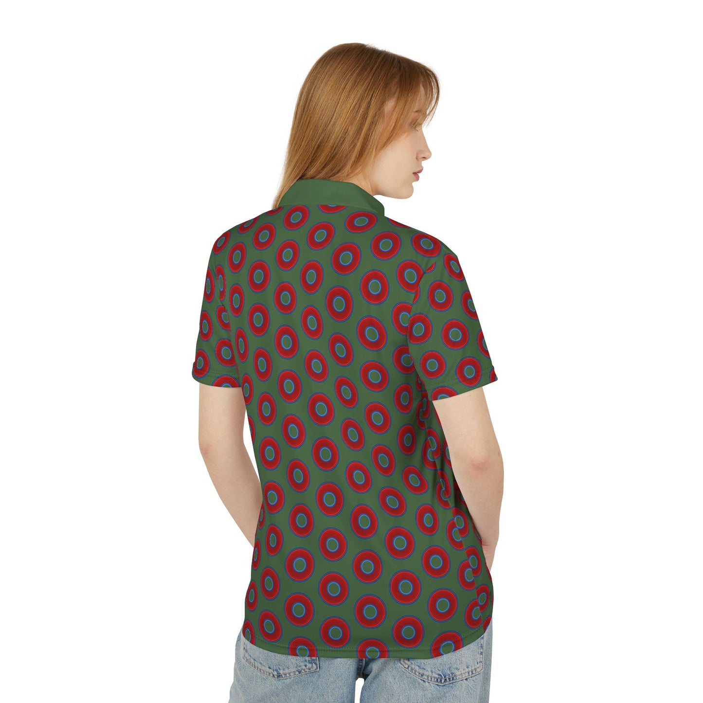AOP Donut Polo - vivid donut print w/dark Fenway green background [unisex]
