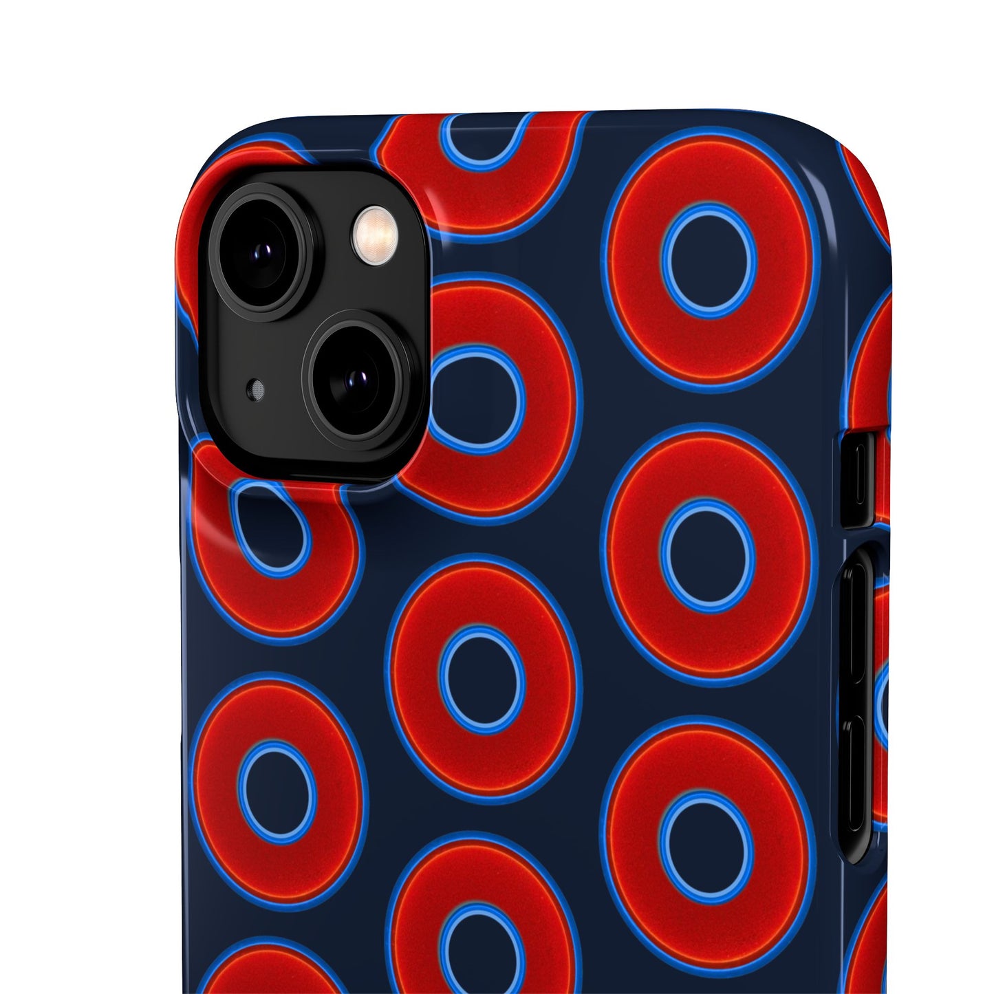 Lumpy Donut Snap Case - red vivid donut print w/midnight teal blue background
