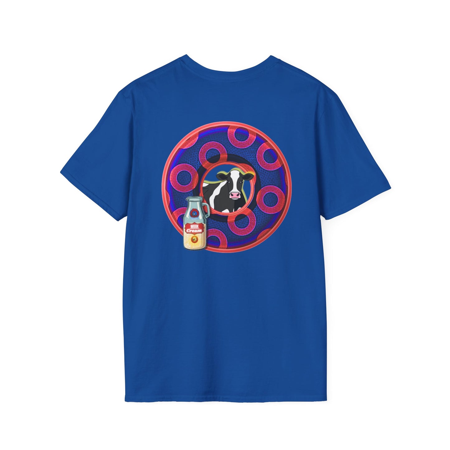 Classic Donut Tee - Unisex Soft-Style - "Beefy Wooked Cream - YEMSG Donut" - electric blue/red rustic paradox donut
