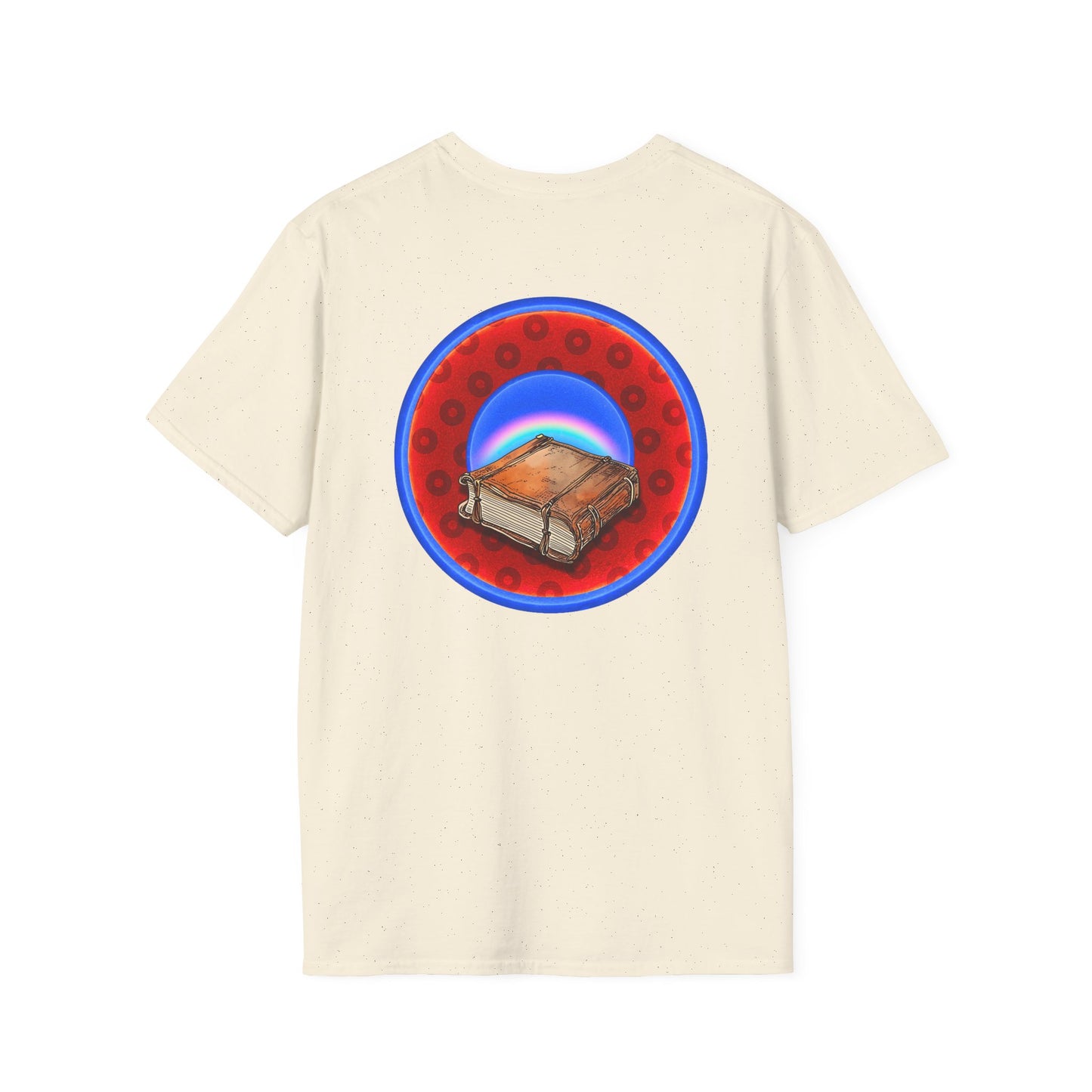 Classic Donut Tee - Unisex Soft-Style - "Read the F'ing Donut Book" - paradoxical widemouthed red/blue donut - variant 2