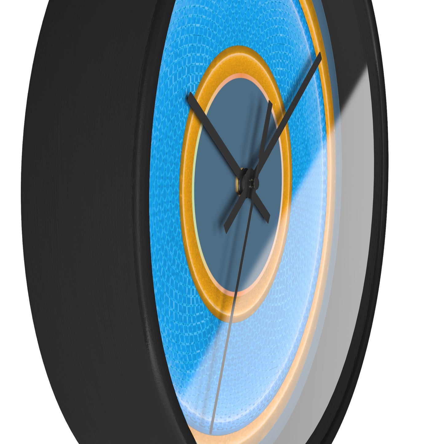 Lumpy Wall Clock - light blue rustic donut w/yellow edging - variant 5 w/steel blue background