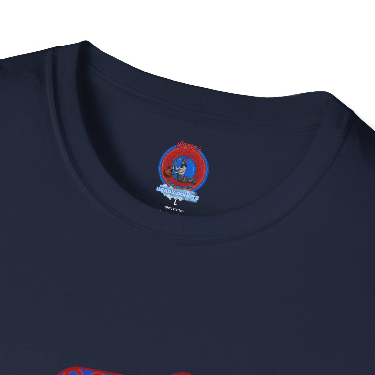 Classic Donut Tee - Unisex Soft-Style - "Guyute's Ugly Donut" - vivid red/blue donut pattern - variant 3