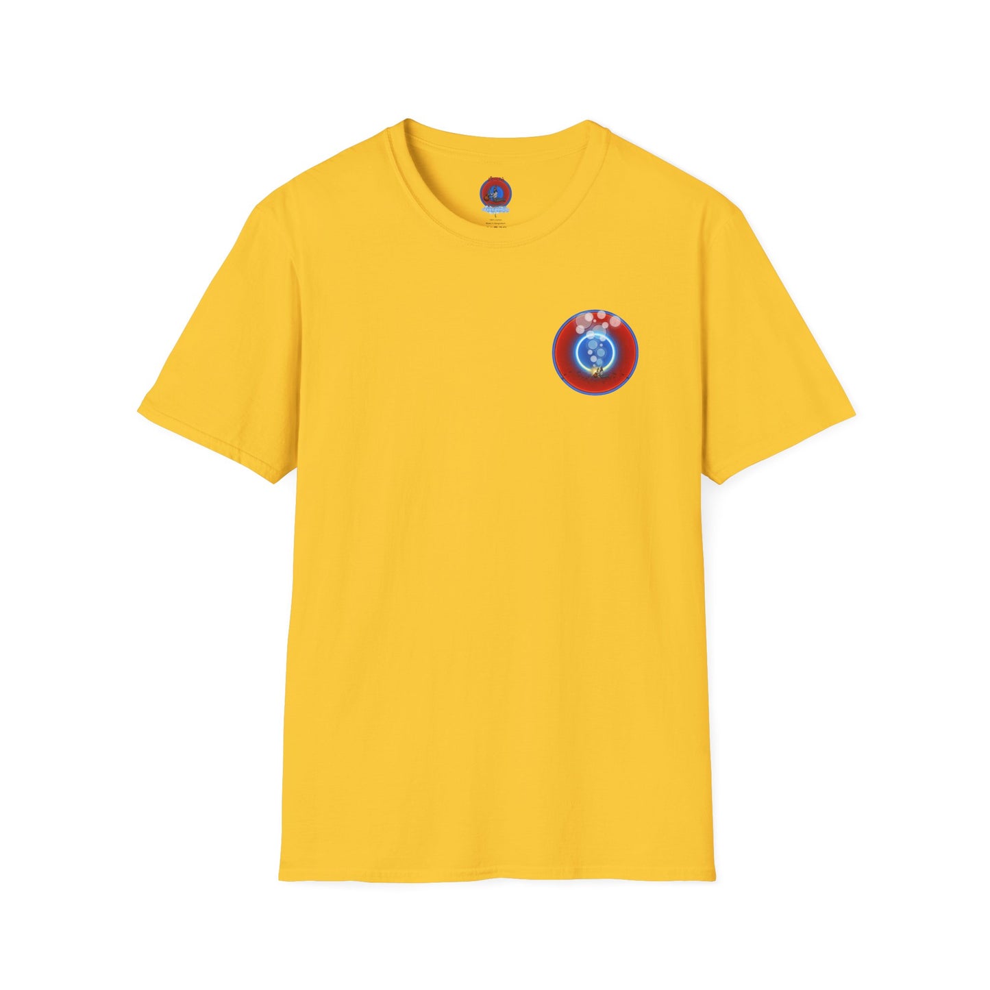 Classic Donut Tee - Unisex Soft-Style - "Bubbler's Donut Tee" - vivid red/blue donut