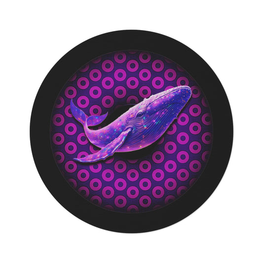 Round Room - 5 ft x 5 ft Lumpy Donut Rug - "Whale of a Big Donut Rug" - paradoxical purple/magenta donut w/black background - variant 1