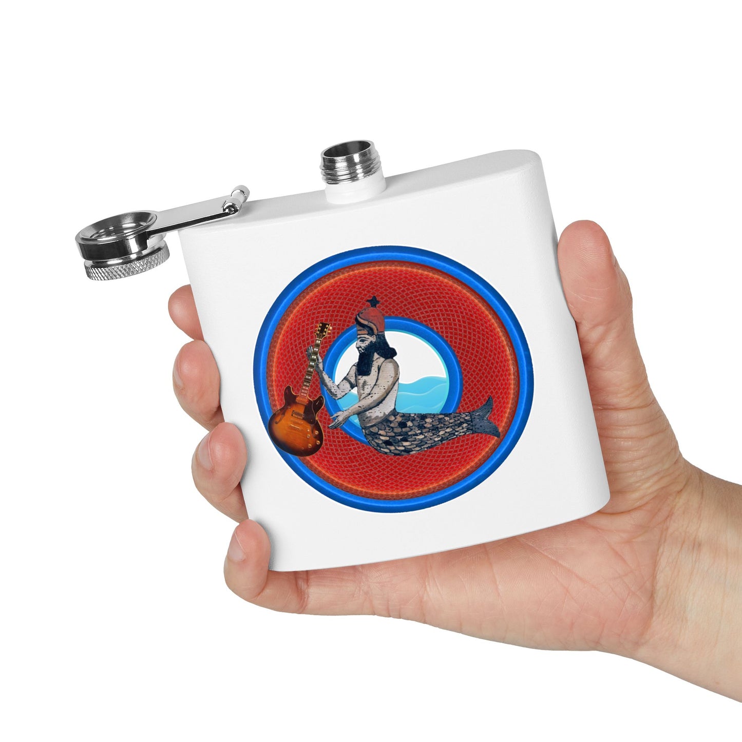 Lump's Donut Flask 6 oz -  "OG Flask" - red/blue rustic donut - [*w/your choice of 6 backgrounds]