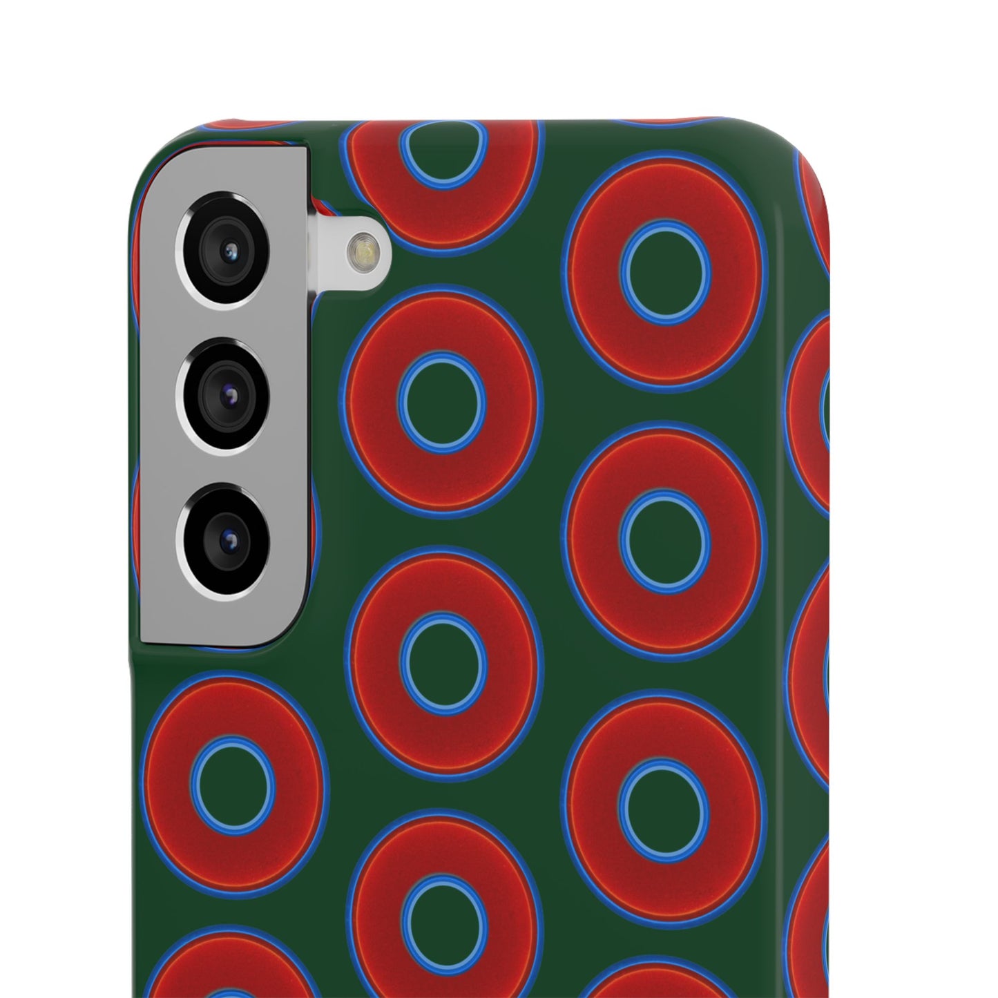 Lumpy Donut Snap Case - red vivid donut print w/deep pond green background