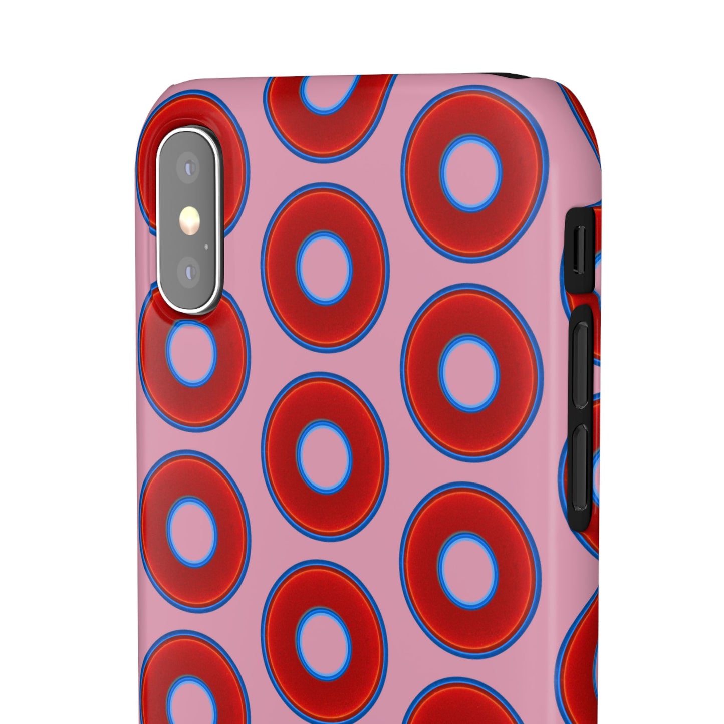 Lumpy Donut Snap Case - red vivid donut print w/pale magenta background