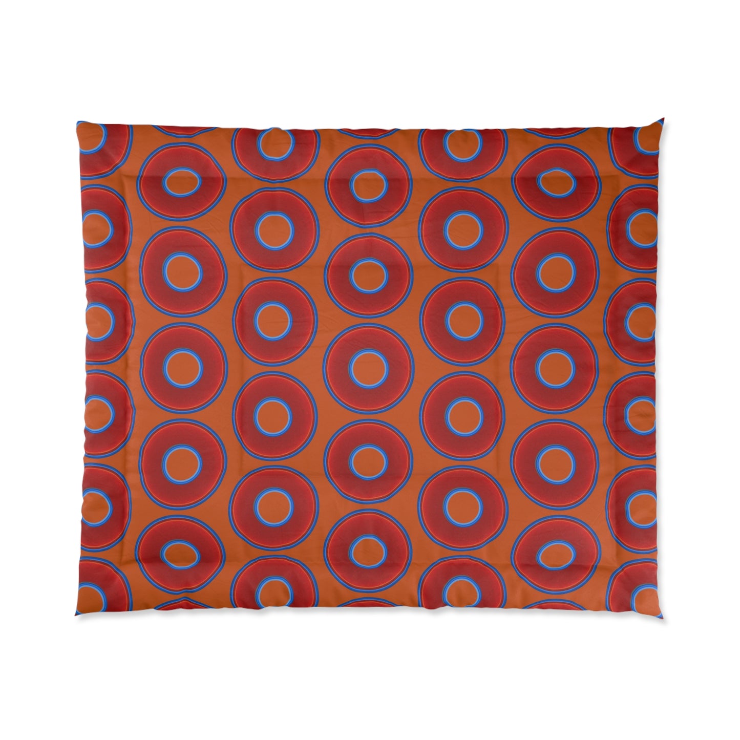 The Very Lumpy Comforter - vivid red donuts w/dark orange background