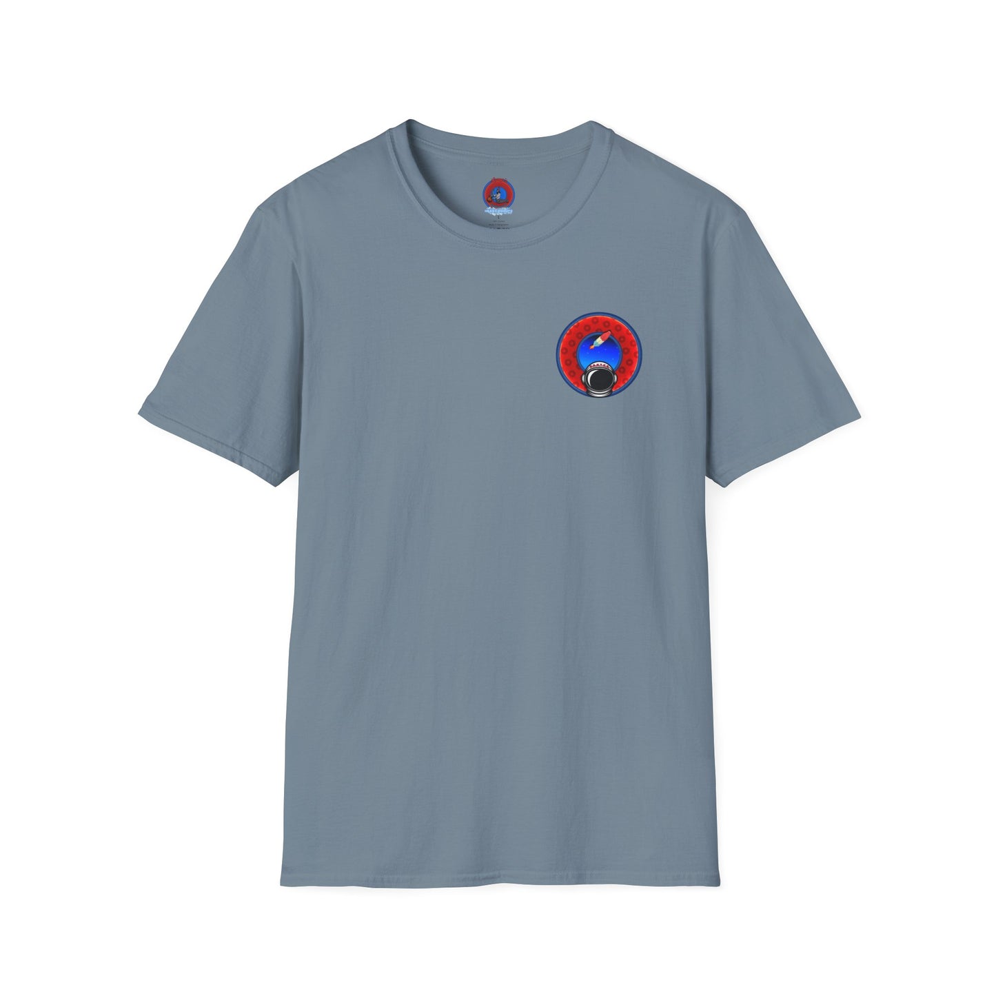 Classic Donut Tee - Unisex Soft-Style - "This is What Donuts Smell Like in Space - YEMSG Donut" - red/blue widemouthed paradox donut