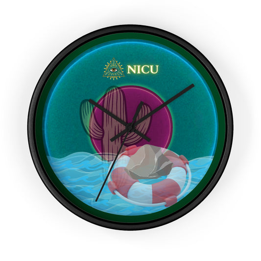 Lumpy Wall Clock - "The Donut Clock that Conveys" - vivid dark teal donut w/deep pond green background