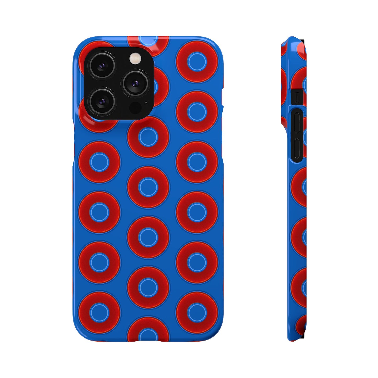 Lumpy Donut Snap Case - red vivid donut print w/dark royal background