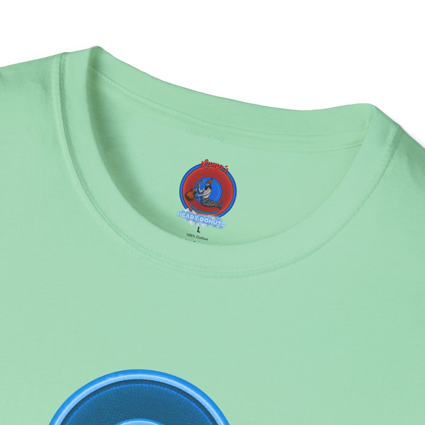 Classic Donut Tee - Unisex Soft-Style - "The Story of the Donut - a Ghostly Good Time" - variant 2 - blue/light blue rustic donut