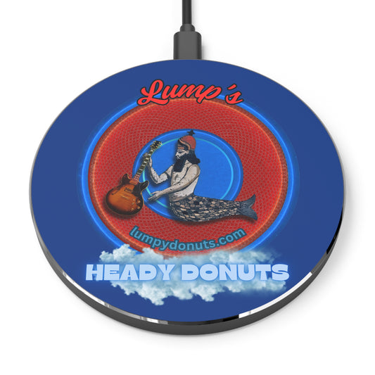 The Flow - Wireless Lumpy Donut Chargers - "Lump's Official Logo" - vivid red Dagon donut/royal blue background - variant 4